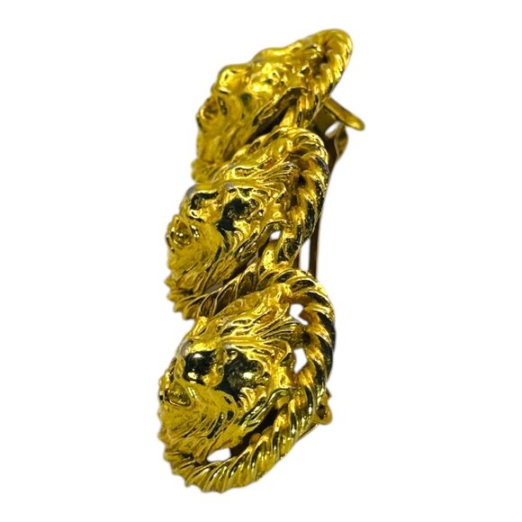 Vintage French Lion Head Hair Clip Barrette Gold Tone - Picture 9 of 10